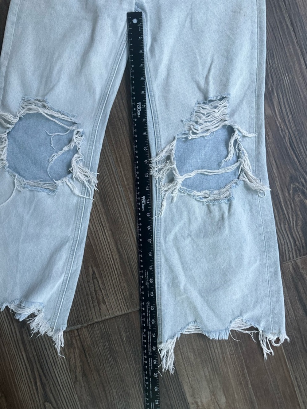 Altar'd State Light Blue Distressed Cropped Straight Leg Jeans - Picture 3 of 12
